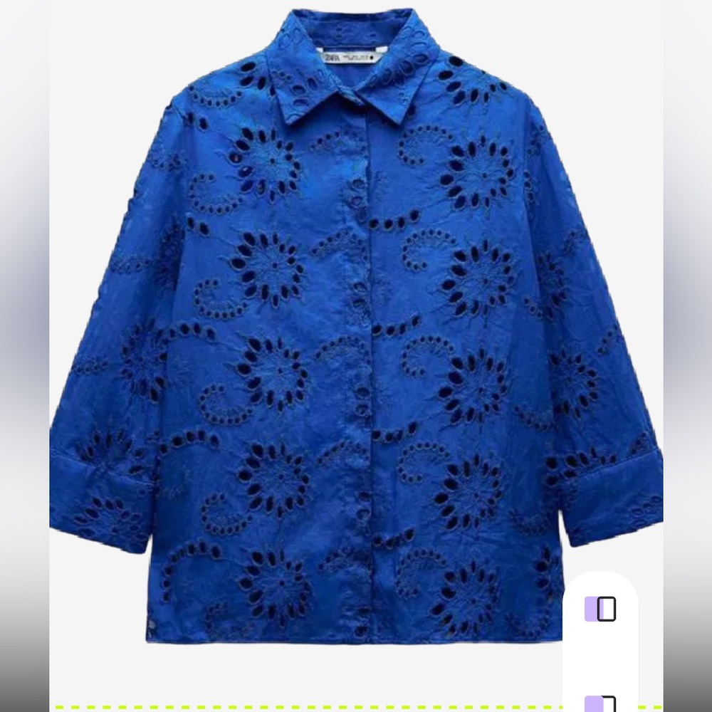 NWT ZARA Cobalt Blue Eyelet Button-Down Shirt